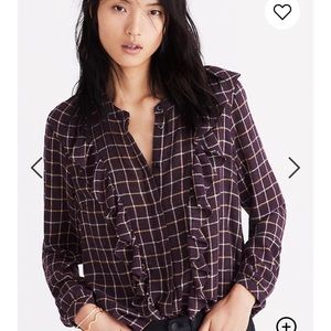 📦Madewell Plaid Ruffle Front Top
